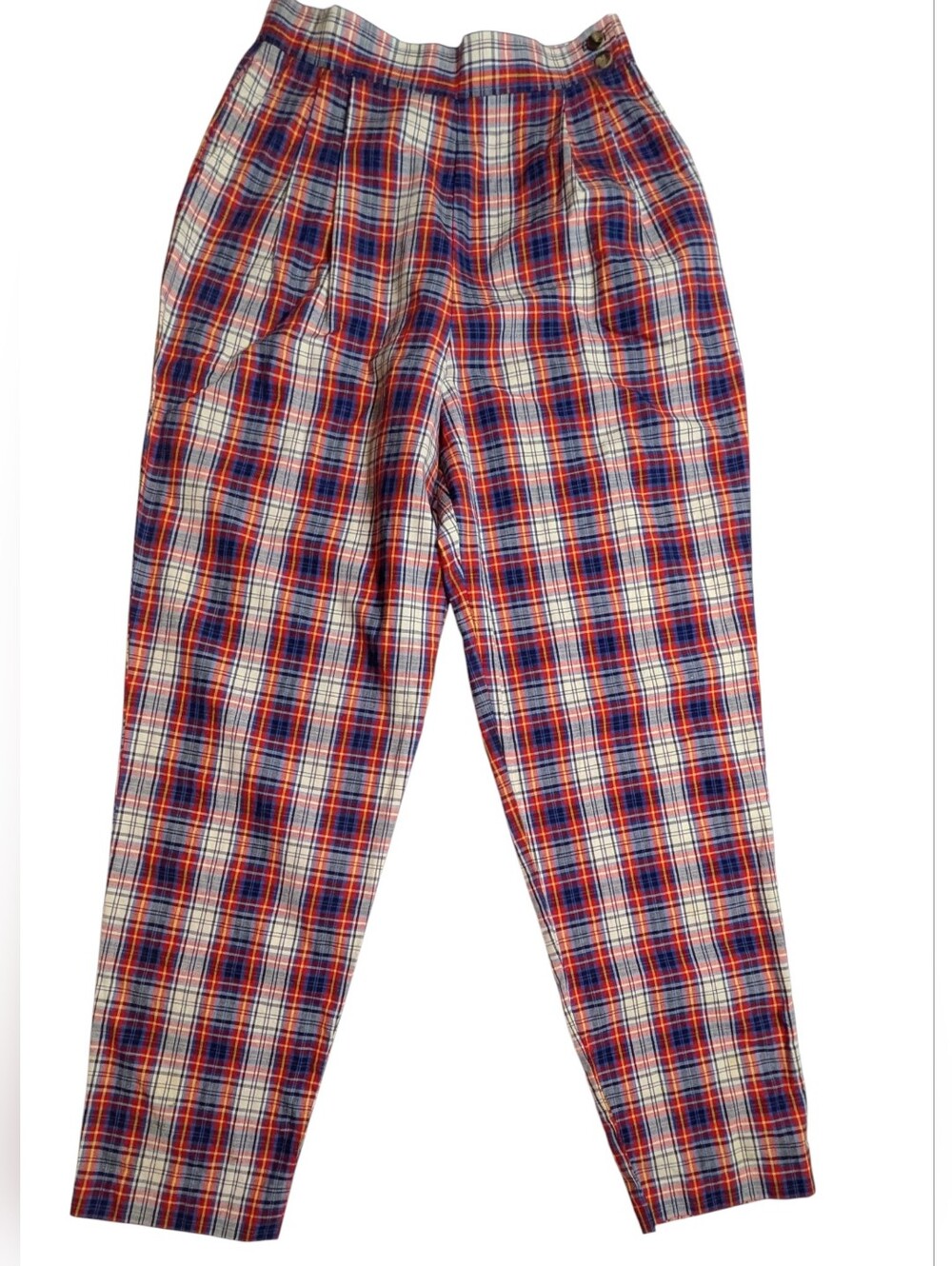 Vintage High-Rise Plaid Ankle Pants in Red, Blue & White